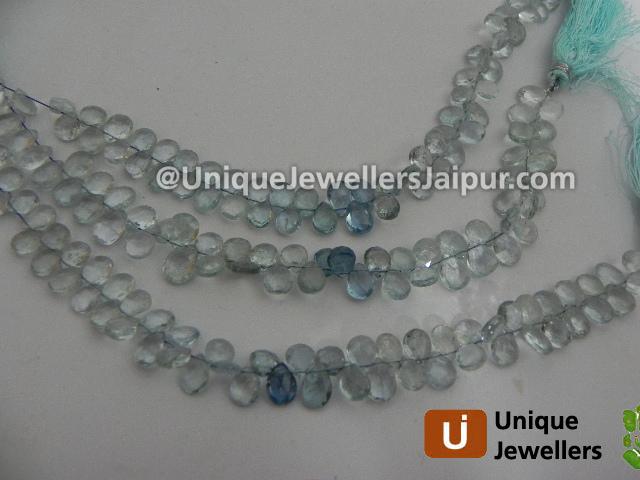 Multi Aquamarine Faceted Pear Beads